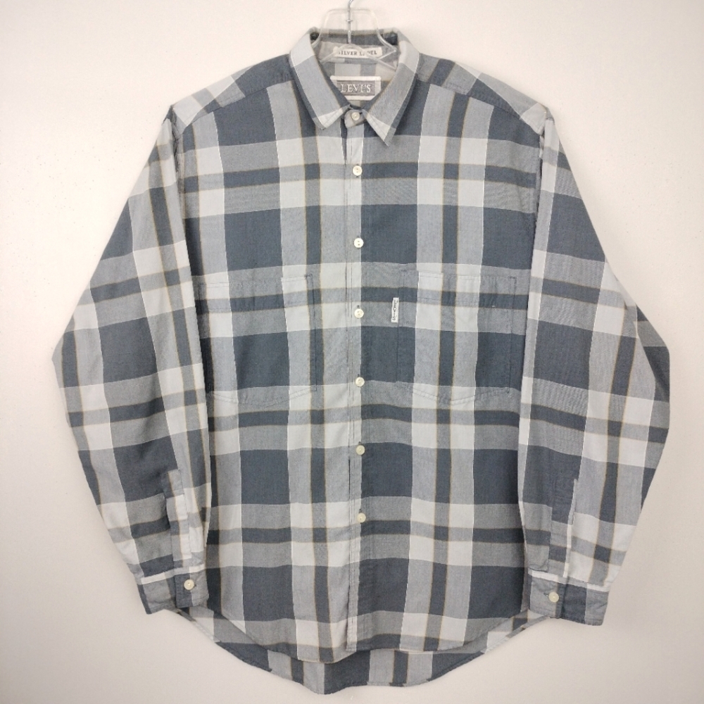 Vintage 90's LEVI'S SILVER LABEL Big E Plaid Long Sleeve Button Down Men's Sz. M